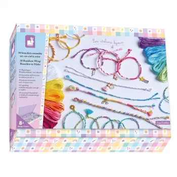 Janod Conjunto Criativo de Trabalhos Manuais para Criação de Bijutaria Pulseiras Arco-Íris 30 Peças 8+