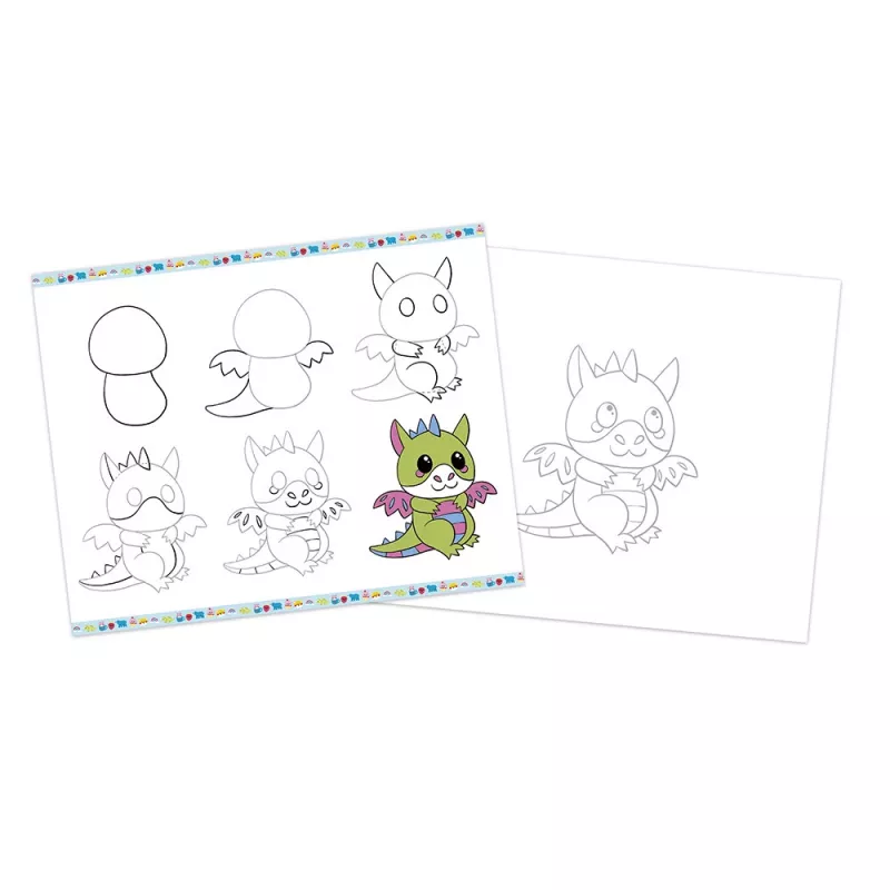 Janod Conjunto de Desenho Passo a Passo com Marcadores com Brilho - 20 Cartões de Desenho e 20 Cartões de Pintura para Crianças a partir dos 6 Anos