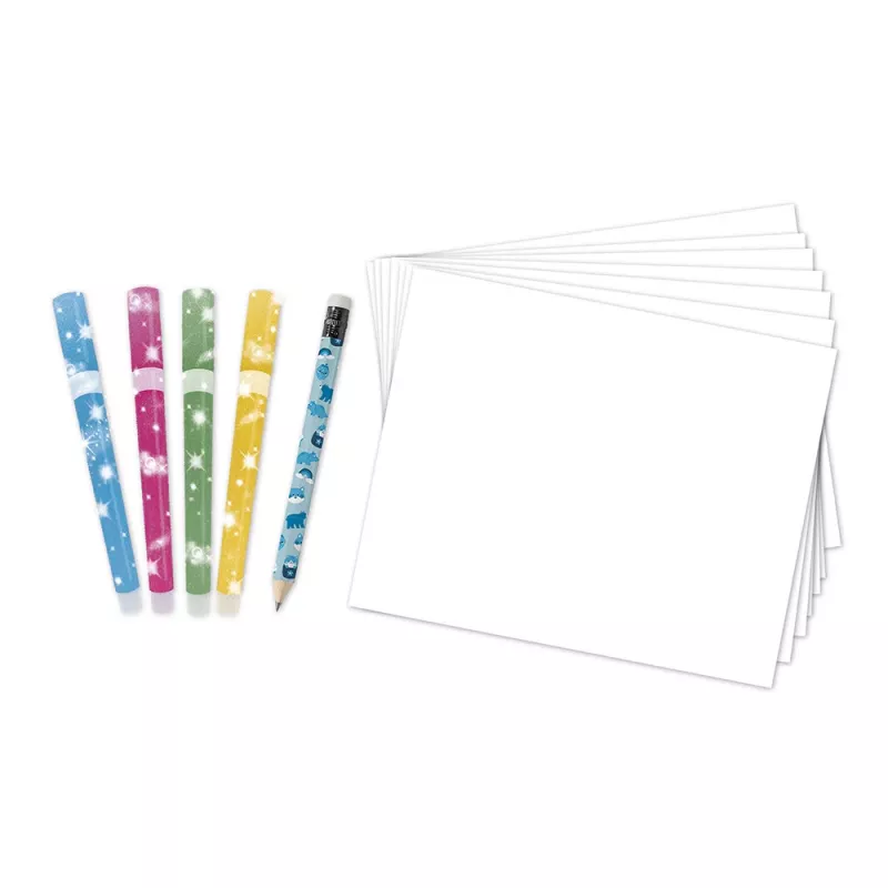 Janod Conjunto de Desenho Passo a Passo com Marcadores com Brilho - 20 Cartões de Desenho e 20 Cartões de Pintura para Crianças a partir dos 6 Anos