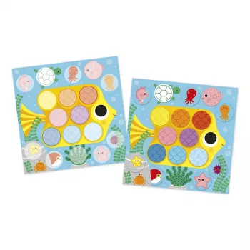 Janod My Arts & Crafts Conjunto Criativo para 2 Anos - Arte com Autocolantes Mundo do Lago com 112 Autocolantes Redondos e 4 Painéis