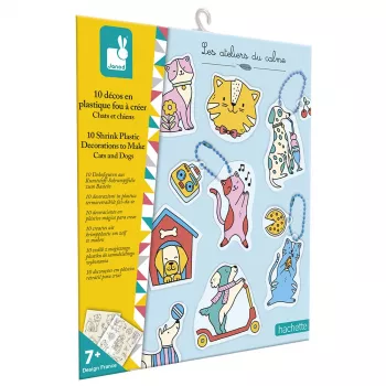 Janod Conjunto de Arte DIY com Papel Encolhível - Gatos e Cães - 10 Ornamentos - a partir dos 7 Anos