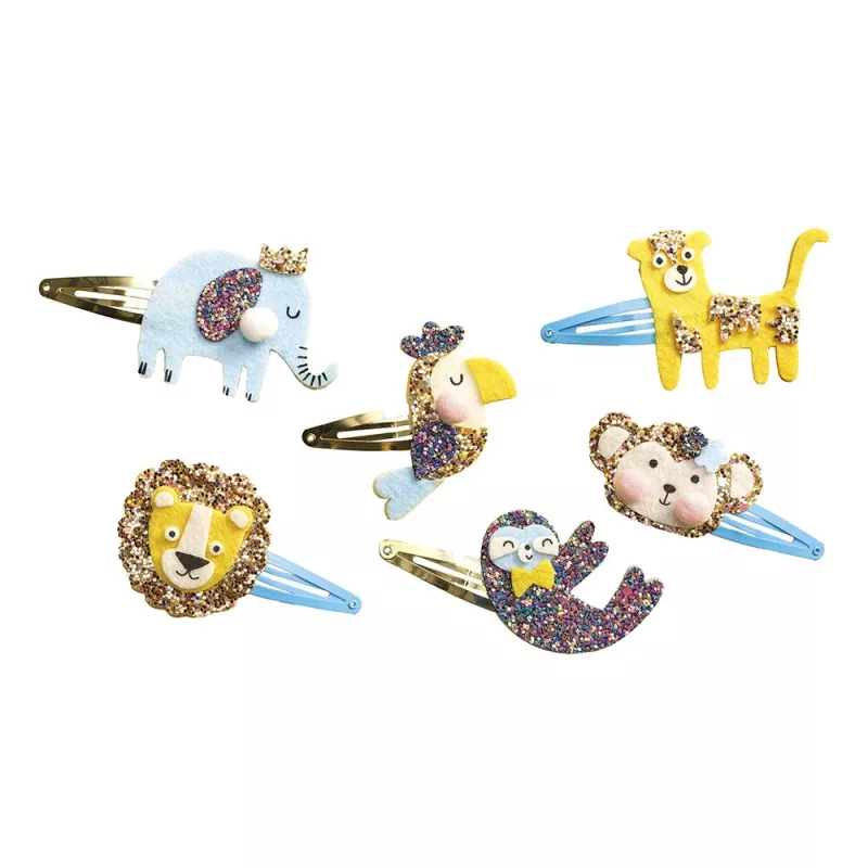Janod Conjunto de Bricolage DIY para Criar Molas de Cabelo com Brilhantes Animais Exóticos 5+