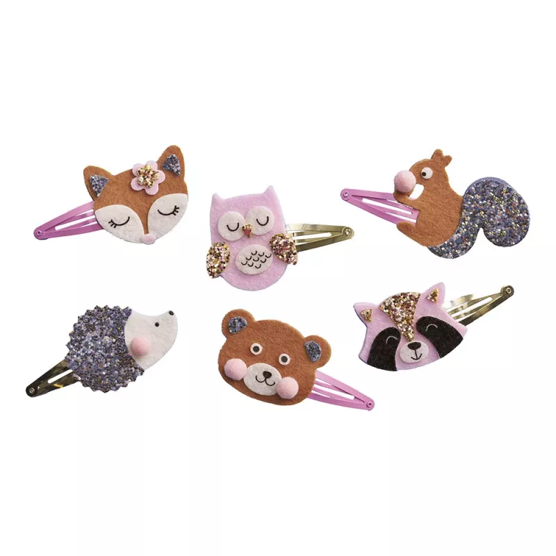 Janod Conjunto Criativo de Bricolage para Criar Molas de Cabelo com Brilhantes Animais da Floresta a partir de 5 anos