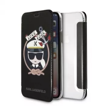 Karl Lagerfeld KLFLBKPXKSB Capa tipo livro Signature Glitter para iPhone X/Xs, preto