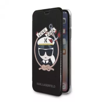 Karl Lagerfeld KLFLBKPXKSB Capa tipo livro Signature Glitter para iPhone X/Xs, preto