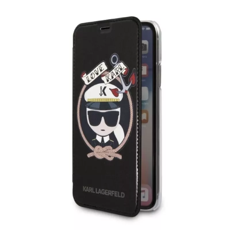 Karl Lagerfeld KLFLBKPXKSB Capa tipo livro Signature Glitter para iPhone X/Xs, preto