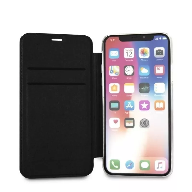 Karl Lagerfeld KLFLBKPXKSB Capa tipo livro Signature Glitter para iPhone X/Xs, preto