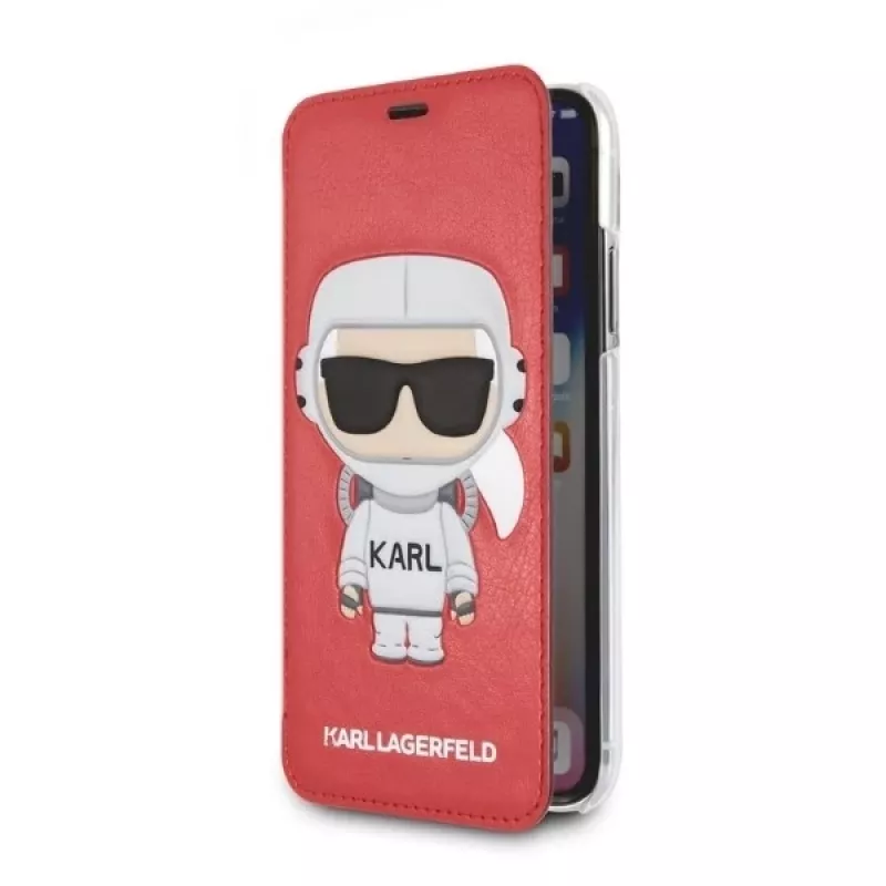 Karl Lagerfeld KLFLBKPXKSCORE Capa tipo livro para iPhone X/XS Red Karl Space Cosmonaut