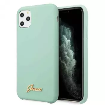 Guess GUHCN58LSLMGG Capa rígida em silicone para iPhone 11 Pro verde com logótipo Vintage Gold