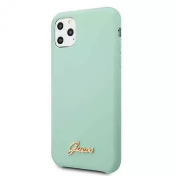 Guess GUHCN58LSLMGG Capa rígida em silicone para iPhone 11 Pro verde com logótipo Vintage Gold