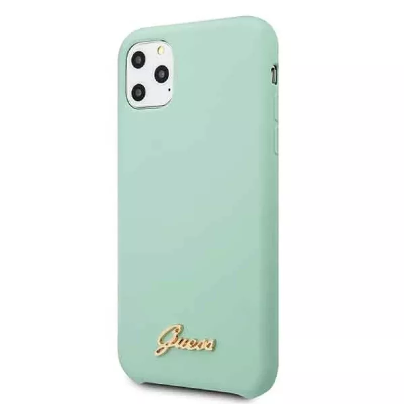 Guess GUHCN58LSLMGG Capa rígida em silicone para iPhone 11 Pro verde com logótipo Vintage Gold