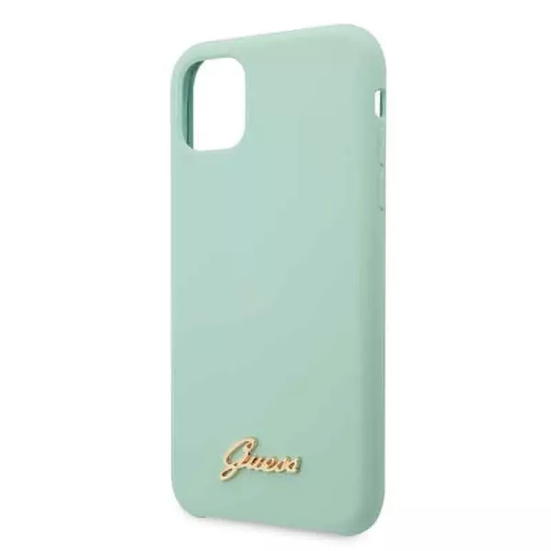 Guess GUHCN58LSLMGG Capa rígida em silicone para iPhone 11 Pro verde com logótipo Vintage Gold