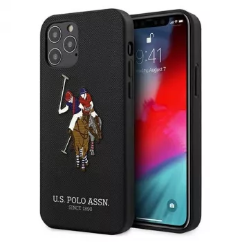 U.S. POLO ASSN. USHCP12MPUGFLBK Capa traseira Polo Embroidery Collection para iPhone 12/12 Pro 6.1 preto