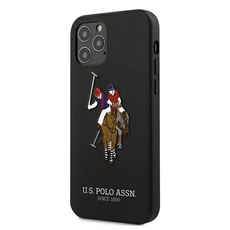 U.S. POLO ASSN. USHCP12MPUGFLBK Capa traseira Polo Embroidery Collection para iPhone 12/12 Pro 6.1 preto