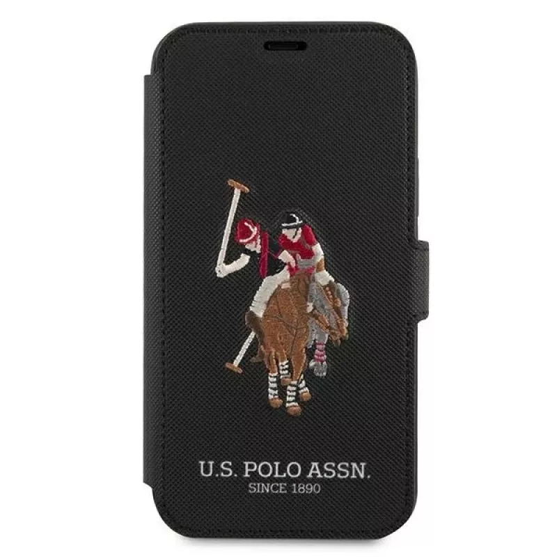 U.S. POLO ASSN. Polo Embroidery Collection capa tipo livro para iPhone 12/12 Pro 6,1 polegadas preta