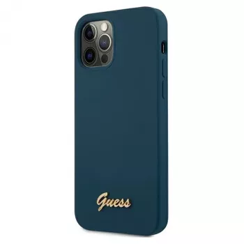Guess GUHCP12LLSLMGBL capa rígida Metal Logo Script para Apple iPhone 12 Pro Max, azul