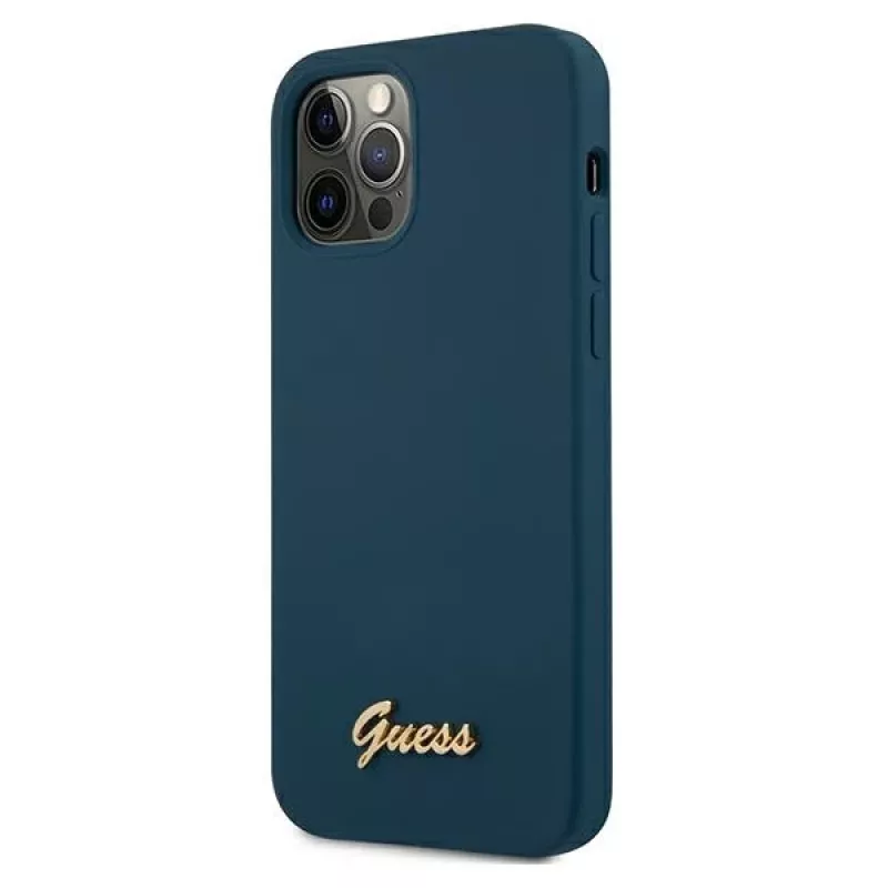 Guess GUHCP12LLSLMGBL capa rígida Metal Logo Script para Apple iPhone 12 Pro Max, azul