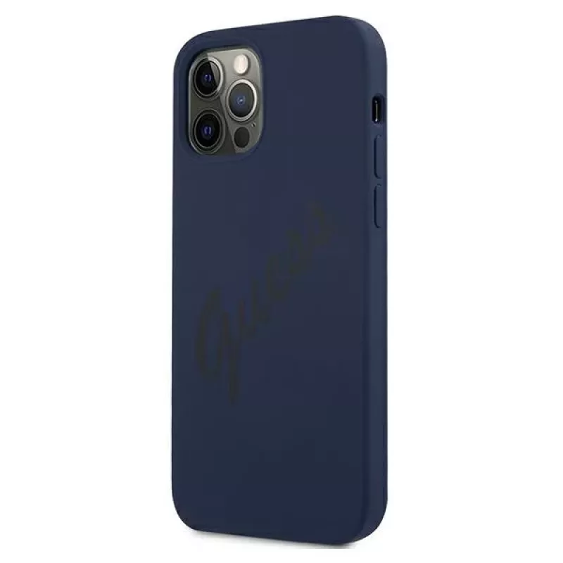 Guess Script Vintage capa rígida para Apple iPhone 12 / iPhone 12 Pro 6,1 polegadas azul