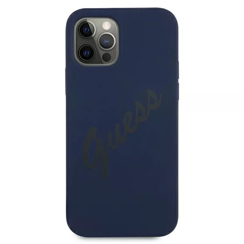 Guess Script Vintage capa rígida para Apple iPhone 12 / iPhone 12 Pro 6,1 polegadas azul