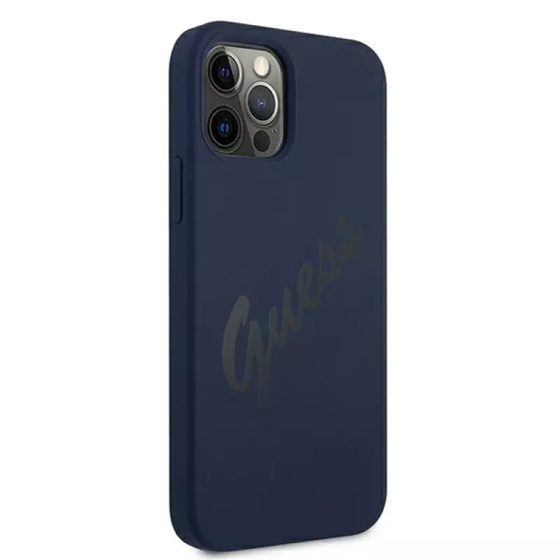 Guess Script Vintage capa rígida para Apple iPhone 12 / iPhone 12 Pro 6,1 polegadas azul