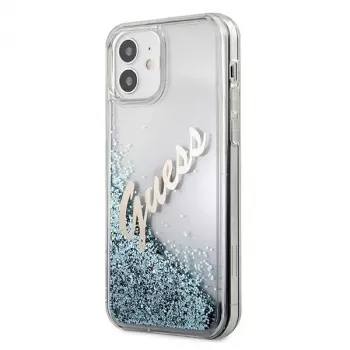 Guess Glitter Vintage Script capa rígida para Apple iPhone 12 mini - azul