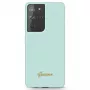 Guess GUHCS21LLSLMGLB capa traseira Silicone Script Metal Logo para Samsung Galaxy S21 Ultra (azul)
