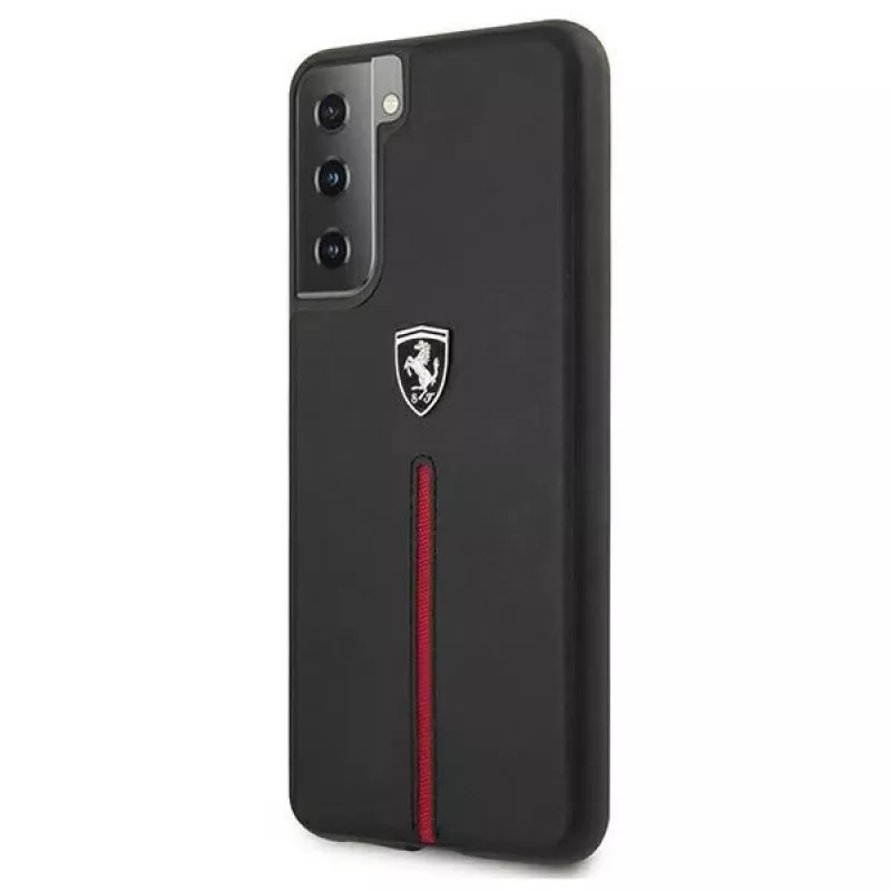 Ferrari FEOSIHCS21SBK capa rígida Off Track pele nylon com riscas para Samsung Galaxy S21 (G991) - preta