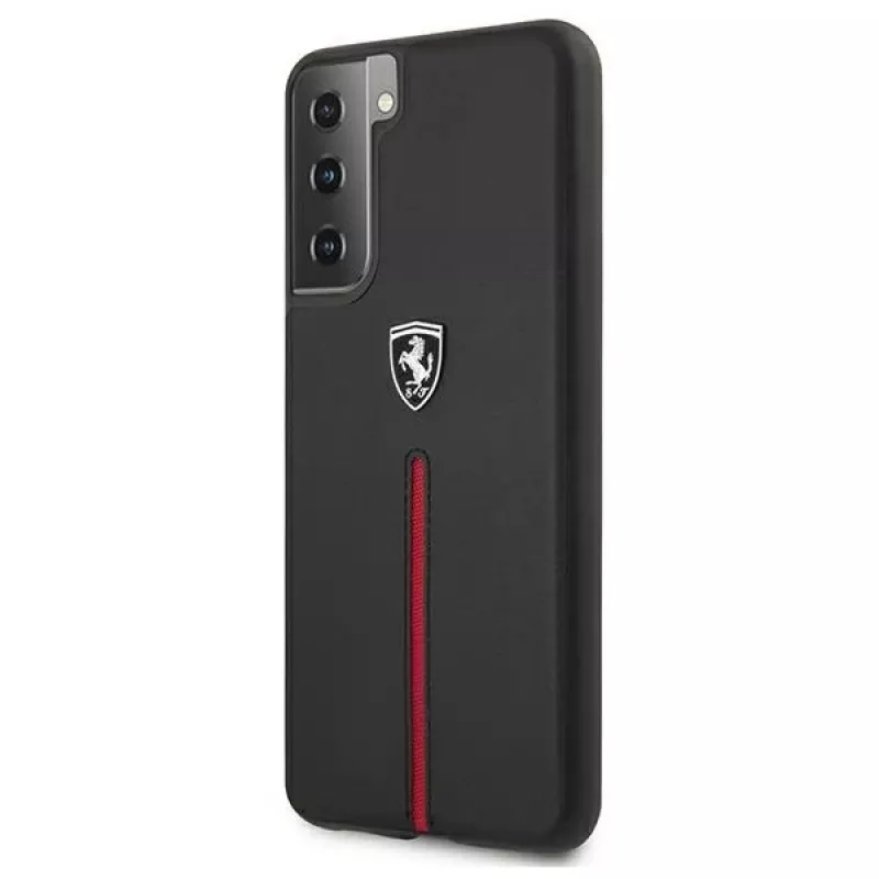 Ferrari FEOSIHCS21MBK S21+ G996 capa rígida preta Off Track Leather Nylon Stripe