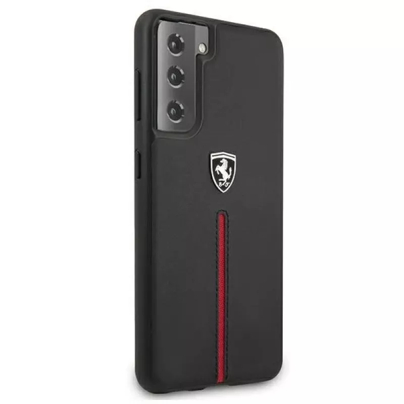 Ferrari FEOSIHCS21MBK S21+ G996 capa rígida preta Off Track Leather Nylon Stripe