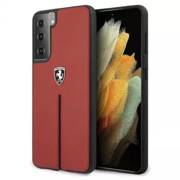 Ferrari FEOSIHCS21MRE S21+ G996 capa rígida vermelha Off Track Leather Nylon Stripe para Samsung Galaxy S21+