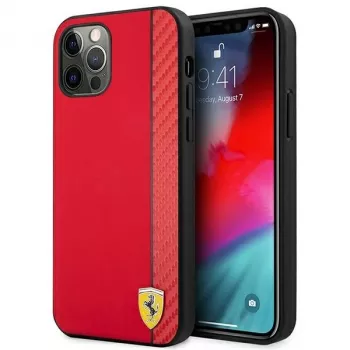 Ferrari FESAXHCP12LRE iPhone 12 Pro Max 6,7 polegadas capa rígida vermelha On Track Carbon Stripe
