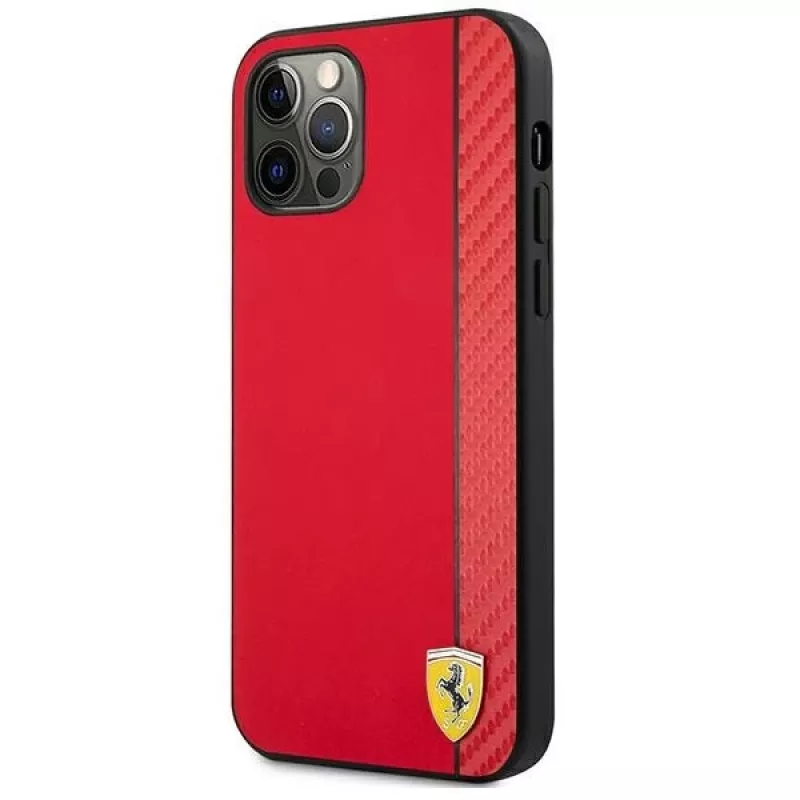 Ferrari FESAXHCP12LRE iPhone 12 Pro Max 6,7 polegadas capa rígida vermelha On Track Carbon Stripe