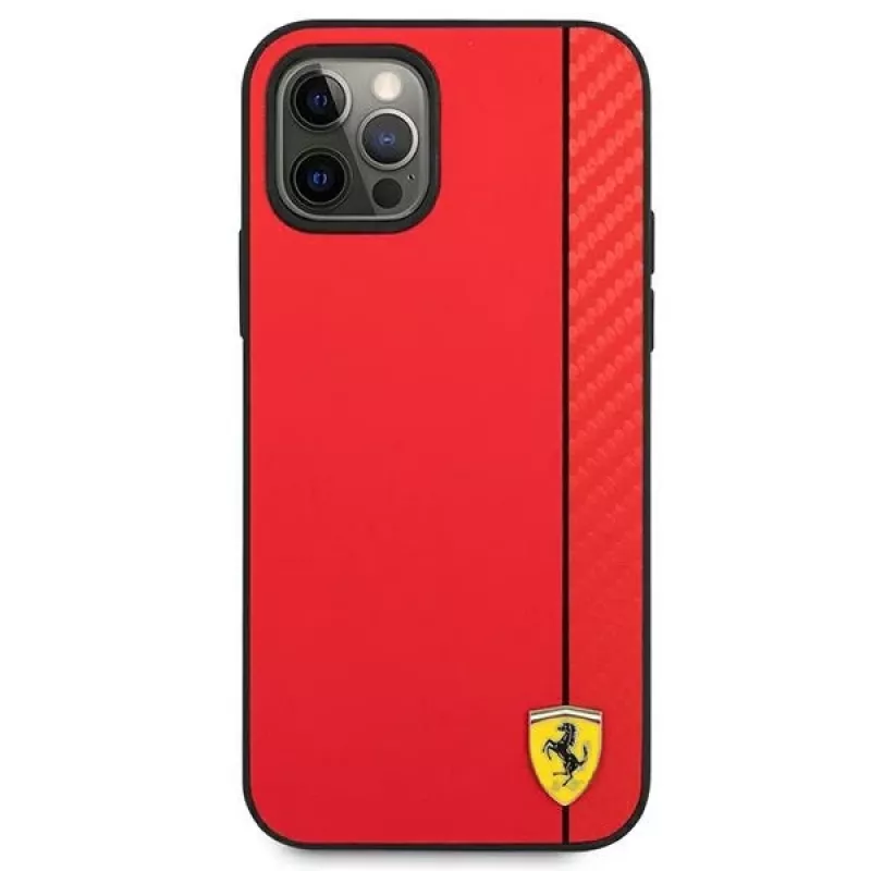 Ferrari FESAXHCP12LRE iPhone 12 Pro Max 6,7 polegadas capa rígida vermelha On Track Carbon Stripe