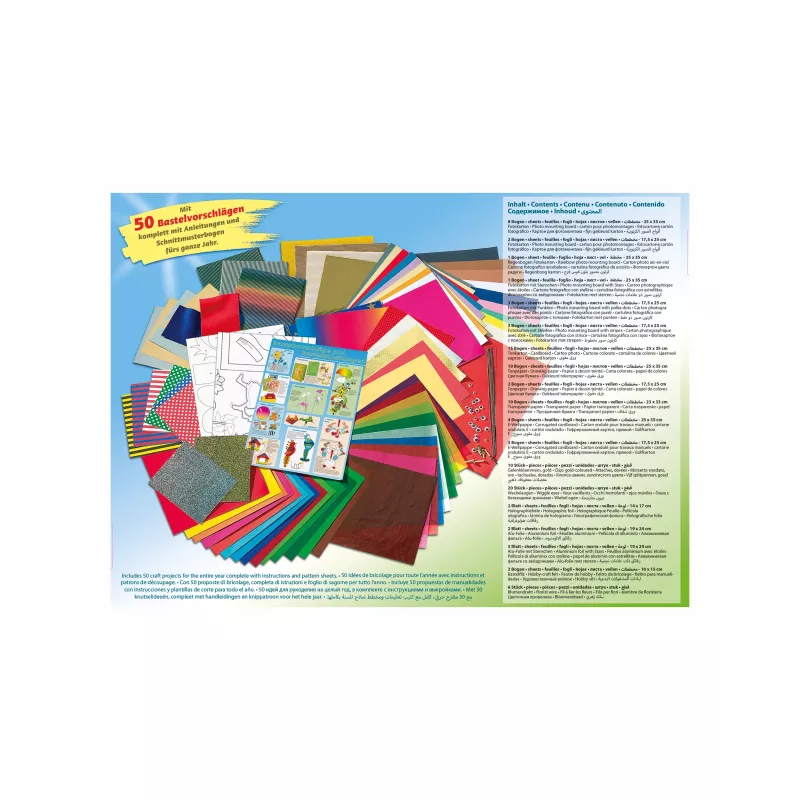 Folia 50915/1 Conjunto de Papel de Artesanato - 107 peças - Multicolorido - Rapazes e Raparigas - Papel, Cartão, Película - Caixa