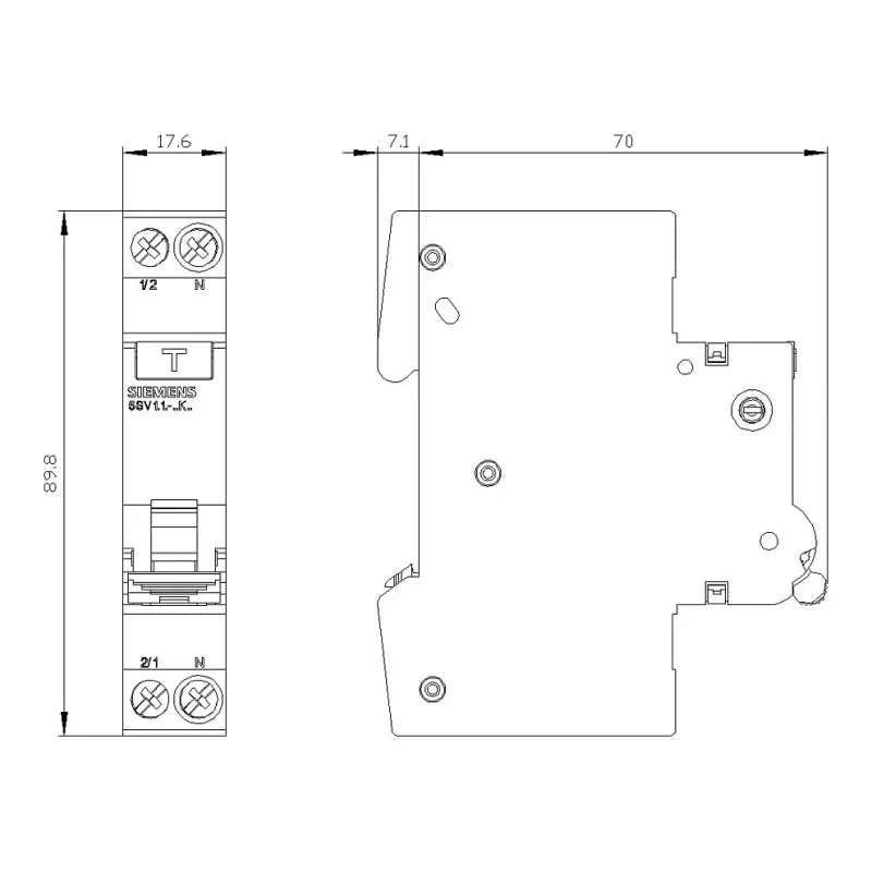 Siemens 5SV13166KK16 RCBO bipolar 16 A 30 mA, curva B, tipo A, 6 kA