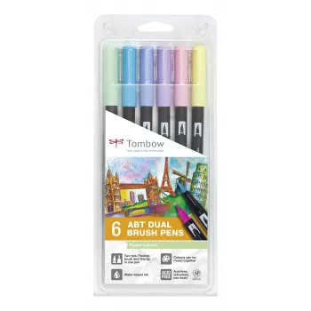 Tombow ABT-6P-2 Conjunto de Dual Brush Pen - 6 cores - ponta fina e ponta pincel - multicolorido