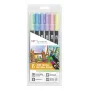 Tombow ABT-6P-2 Conjunto de Dual Brush Pen - 6 cores - ponta fina e ponta pincel - multicolorido