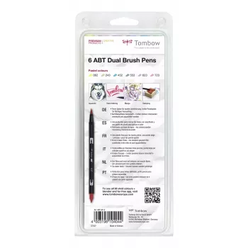 Tombow ABT-6P-2 Conjunto de Dual Brush Pen - 6 cores - ponta fina e ponta pincel - multicolorido