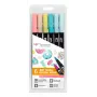 Tombow ABT-6P-4 Conjunto de Dual Brush Pen - 6 canetas - ponta fina e ponta pincel - multicolorido - redondo