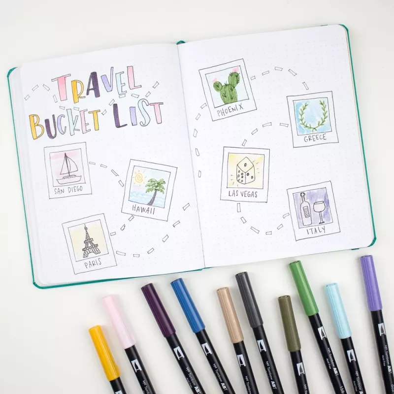 Tombow ABT-6P-4 Conjunto de Dual Brush Pen - 6 canetas - ponta fina e ponta pincel - multicolorido - redondo