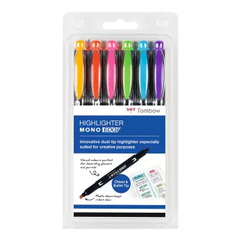 Tombow MONO Edge Conjunto de marcadores Highlighter - ponta chanfrada e ponta redonda 3,8mm 0,8mm linha variada (6 canetas)