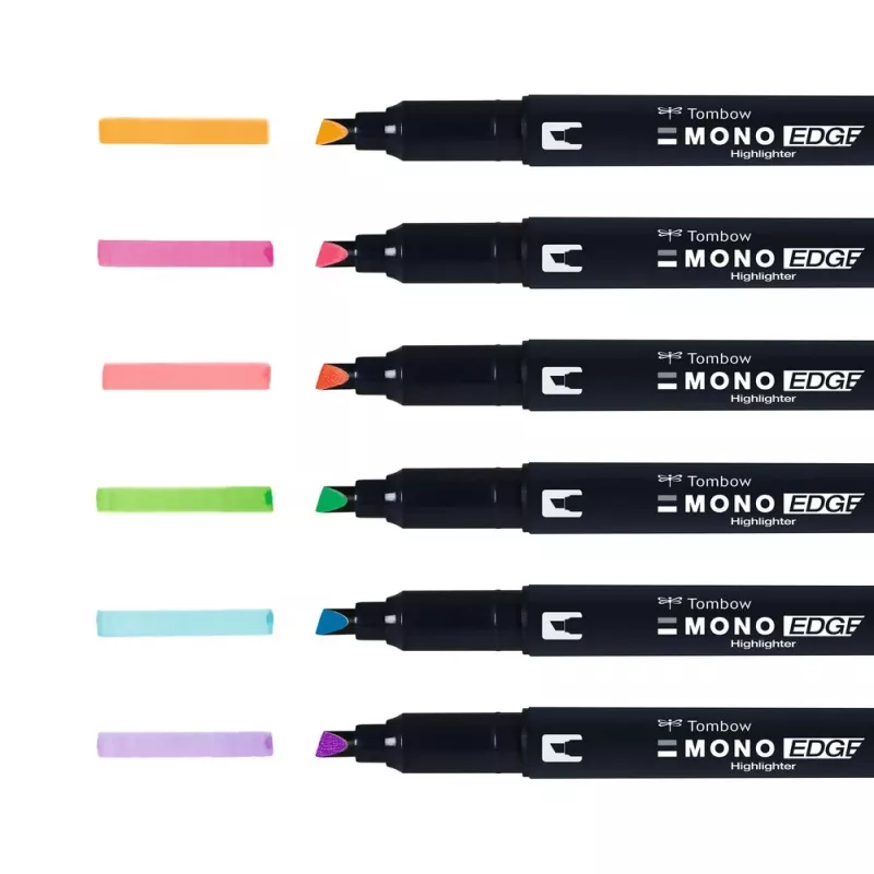 Tombow MONO Edge Conjunto de marcadores Highlighter - ponta chanfrada e ponta redonda 3,8mm 0,8mm linha variada (6 canetas)