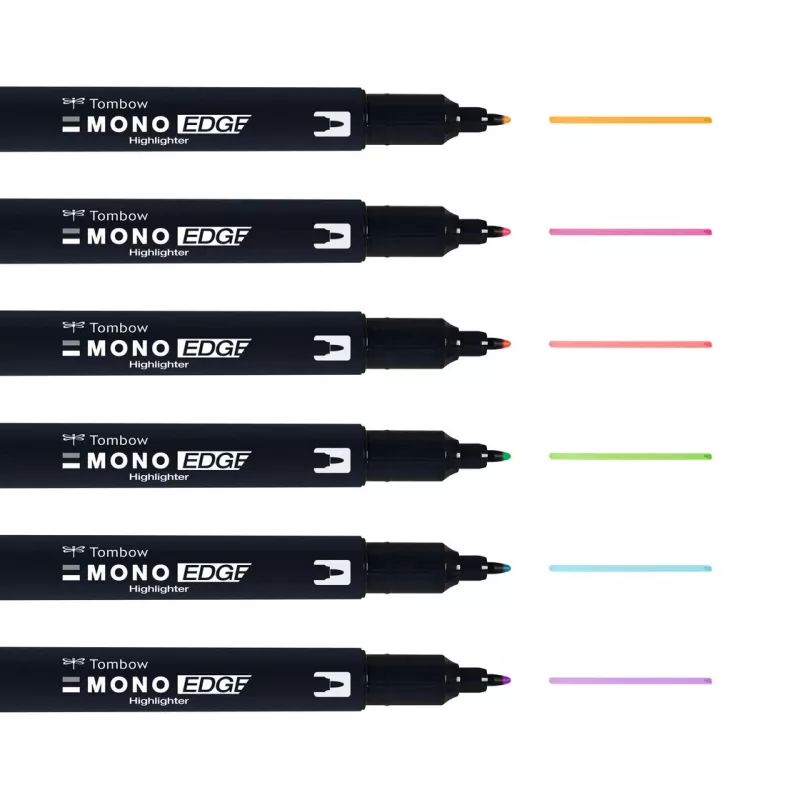 Tombow MONO Edge Conjunto de marcadores Highlighter - ponta chanfrada e ponta redonda 3,8mm 0,8mm linha variada (6 canetas)