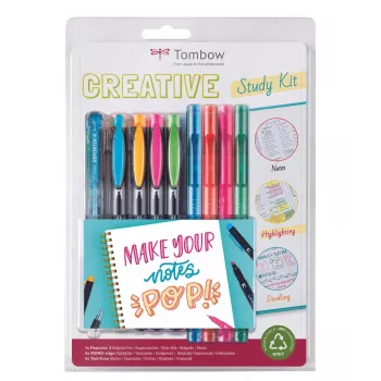 Tombow The Creative Study Kit com 4 canetas de esferográfica Reporter e 4 marcadores de texto Mono Edge