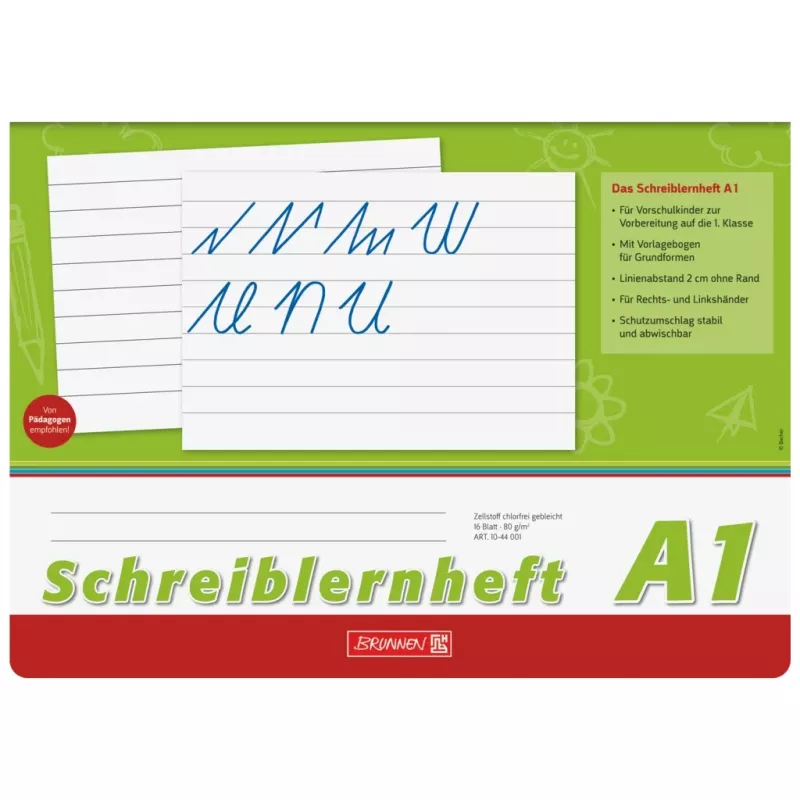 Caderno de aprendizagem da escrita BRUNNEN A4q 16 folhas pautado sem margem - A1