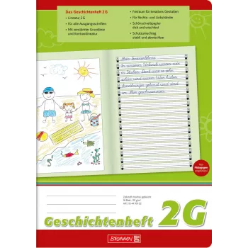 Caderno de histórias BRUNNEN pautado 2G pautado DIN A4 sem margem 16 folhas