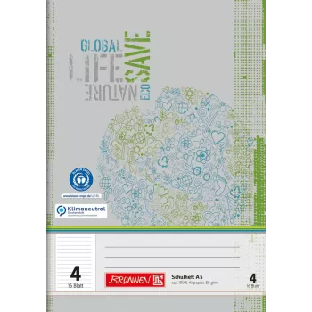 Caderno escolar reciclado BRUNNEN Lineatur 4 pautado sem margem