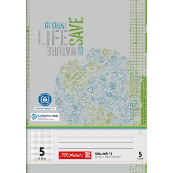 Caderno escolar reciclado BRUNNEN Lineatur 5 quadriculado sem margem