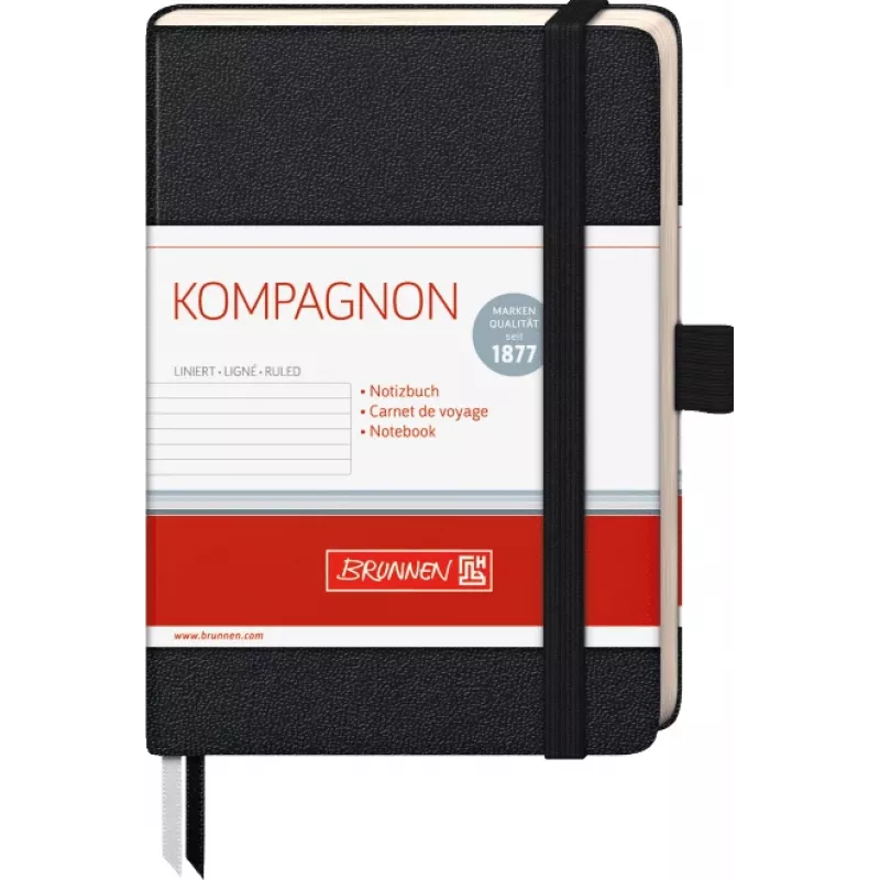 Caderno BRUNNEN KOMPAGNON A6 pautado - 96 folhas, capa dura, preto