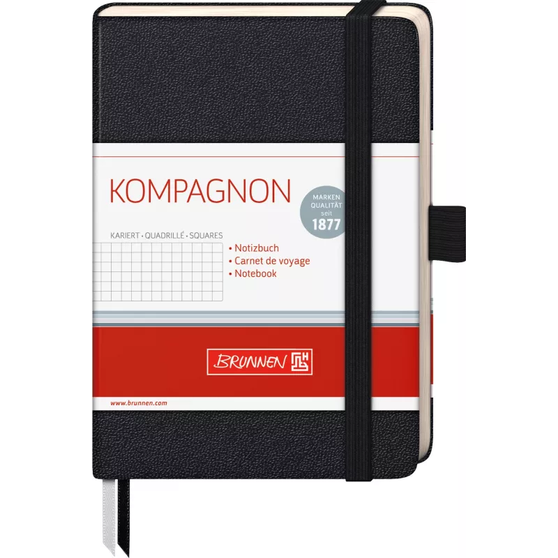 Caderno BRUNNEN KOMPAGNON A6 quadriculado preto 96 folhas costura a fio